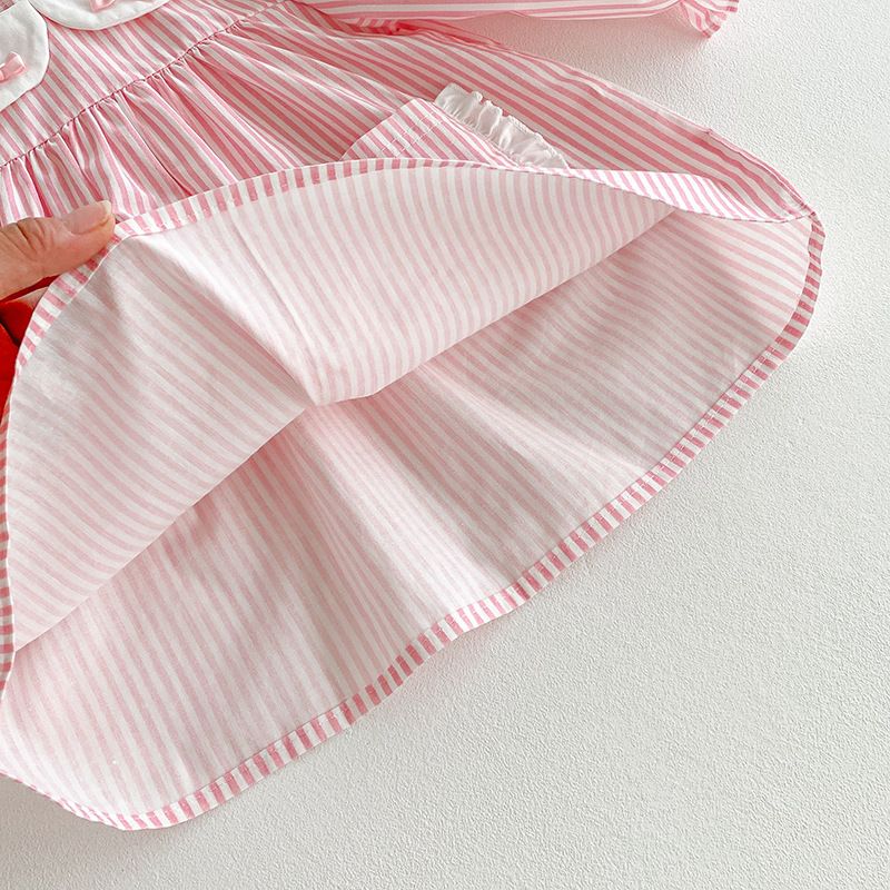 Robe barboteuse à rayures manches longues pour bébé fille_voghion.com