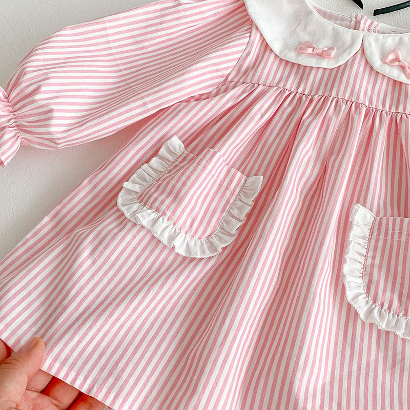 Robe barboteuse à rayures manches longues pour bébé fille_voghion.com