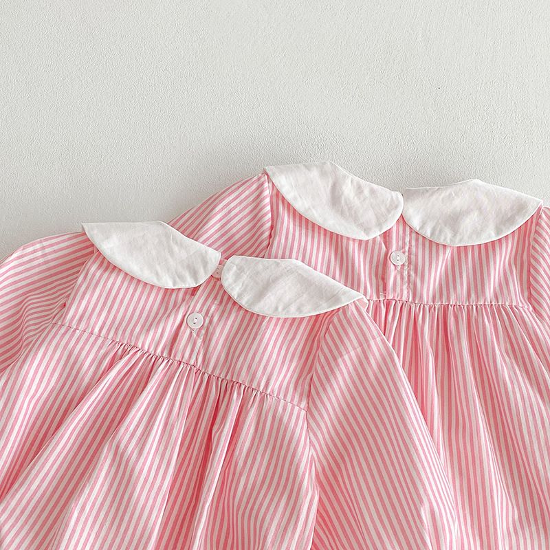 Robe barboteuse à rayures manches longues pour bébé fille_voghion.com