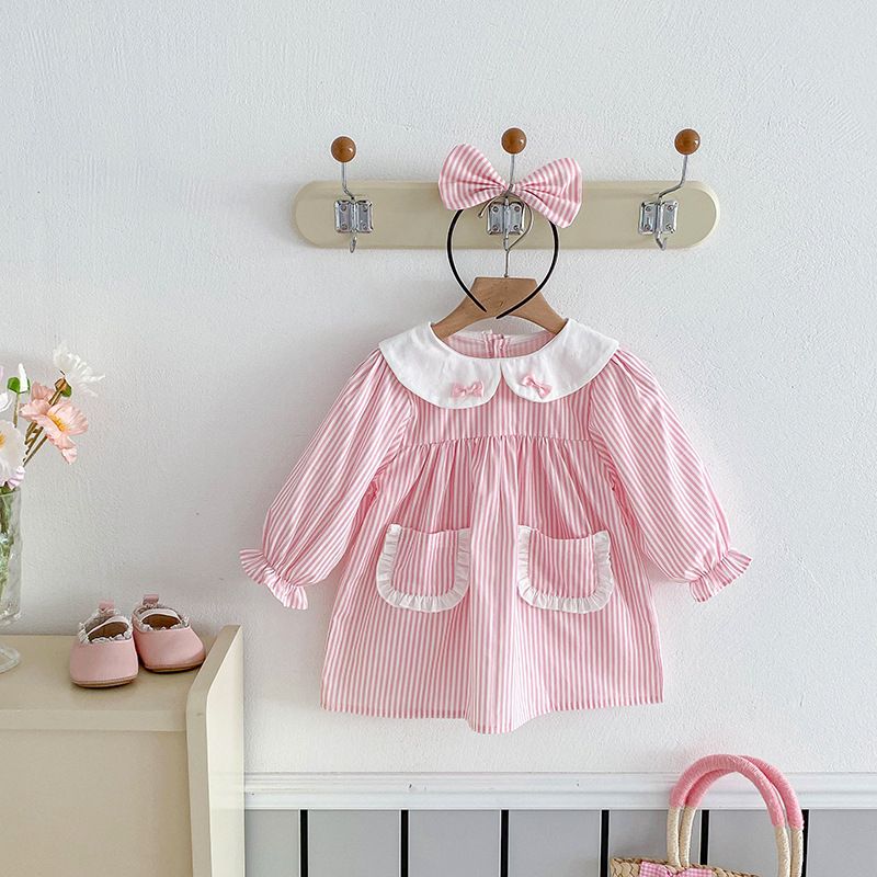 Robe barboteuse à rayures manches longues pour bébé fille_voghion.com