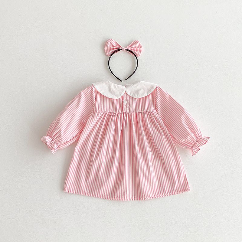 Robe barboteuse à rayures manches longues pour bébé fille_voghion.com