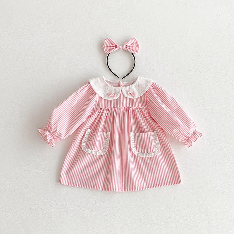 Robe barboteuse à rayures manches longues pour bébé fille_voghion.com