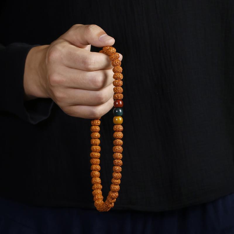 Piccole perle di preghiera Rudraksha naturali per uomo e donna, perle decorative buddiste rosse e verdi a forma di lampada, da tenere in mano._voghion.com
