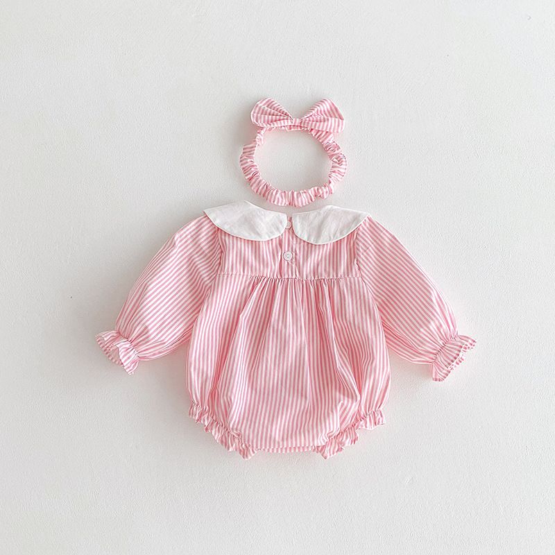 Robe barboteuse à rayures manches longues pour bébé fille_voghion.com