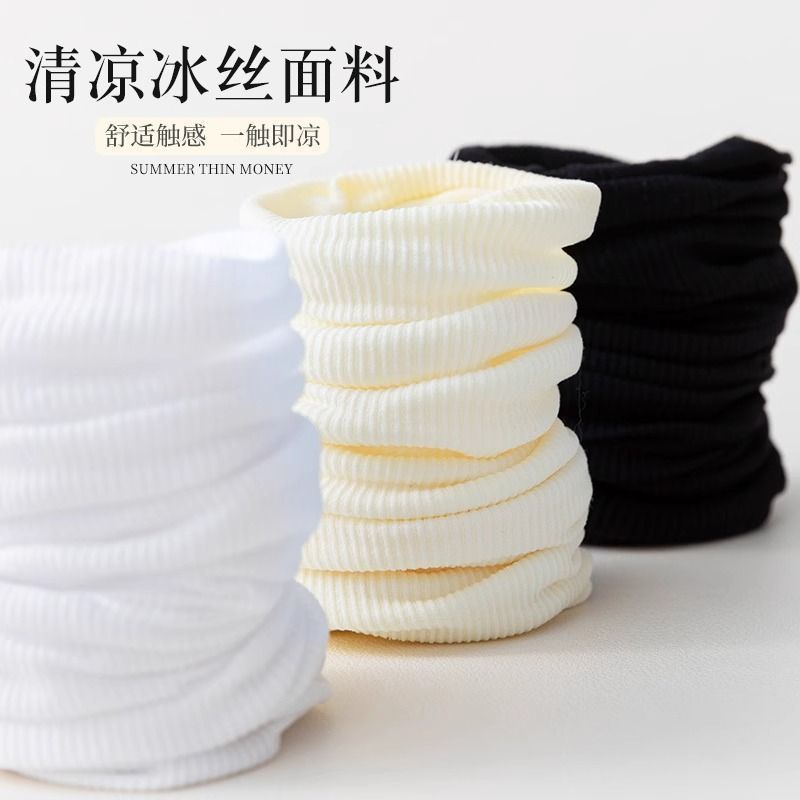 白色堆堆袜子女夏季薄款夏天春夏冰丝冰冰袜黑色中筒袜搭配小皮鞋 图片 4