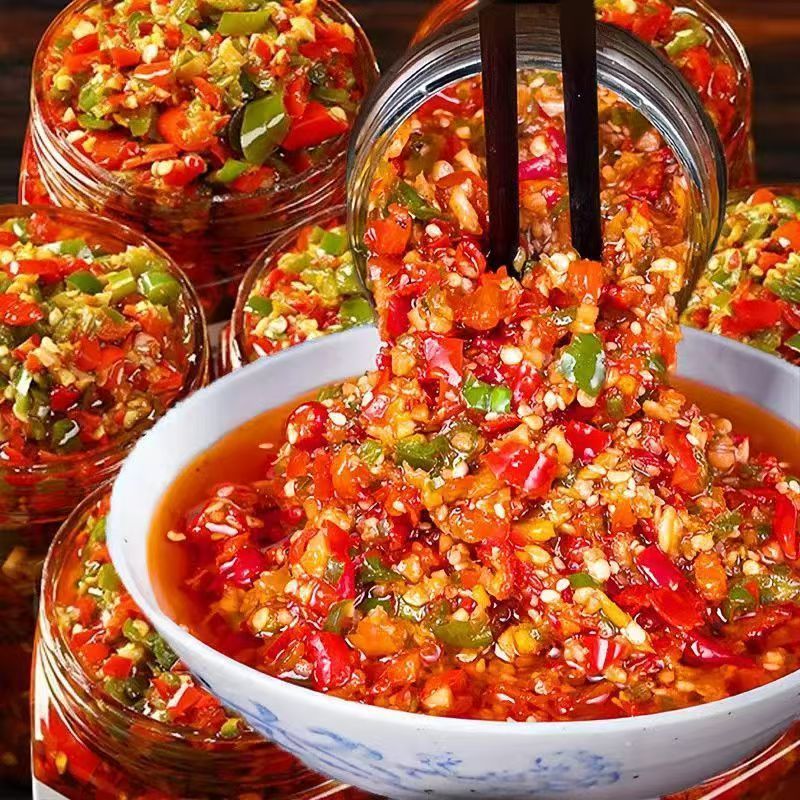双椒酱农家自制特产剁椒超特辣蒜蓉青红椒酱下饭菜蒜香辣椒酱瓶装