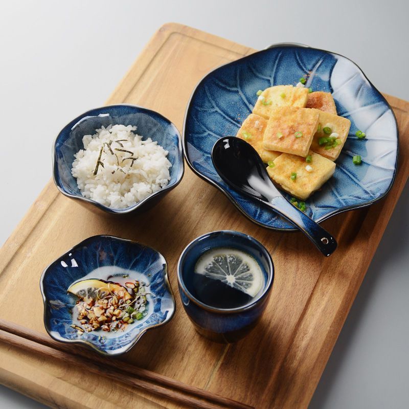 Chinese Style Aesthetic Lotus Leaf Ceramic Bowl Plate Cup Saucer Afternoon Tea Set Single Person Complete Tableware Home_voghion.com