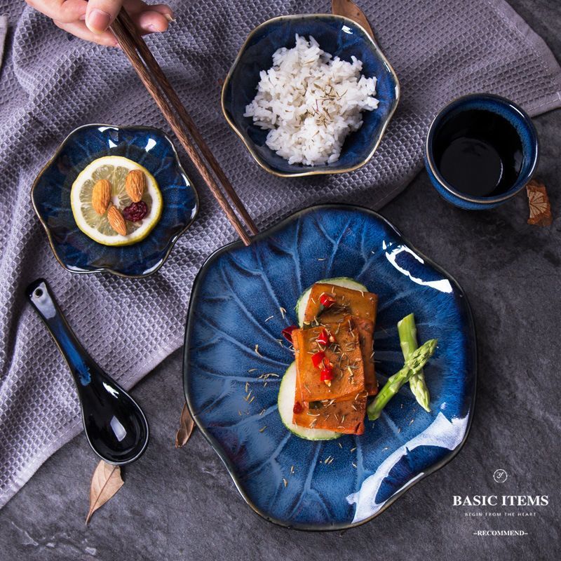 Chinese Style Aesthetic Lotus Leaf Ceramic Bowl Plate Cup Saucer Afternoon Tea Set Single Person Complete Tableware Home_voghion.com
