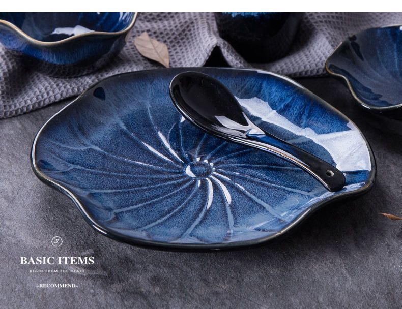 Chinese Style Aesthetic Lotus Leaf Ceramic Bowl Plate Cup Saucer Afternoon Tea Set Single Person Complete Tableware Home_voghion.com