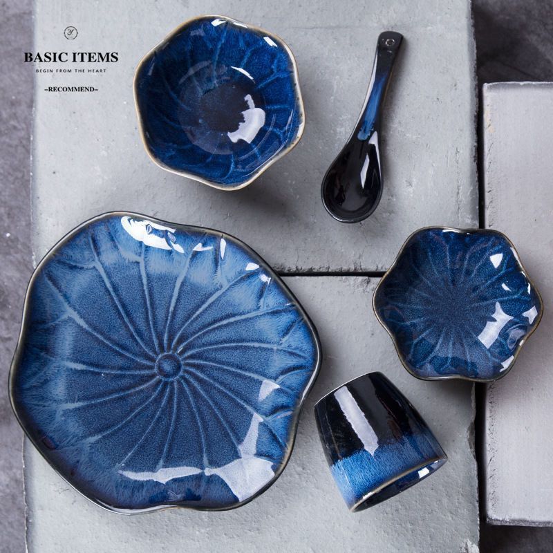 Chinese Style Aesthetic Lotus Leaf Ceramic Bowl Plate Cup Saucer Afternoon Tea Set Single Person Complete Tableware Home_voghion.com