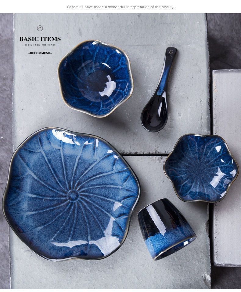 Chinese Style Aesthetic Lotus Leaf Ceramic Bowl Plate Cup Saucer Afternoon Tea Set Single Person Complete Tableware Home_voghion.com