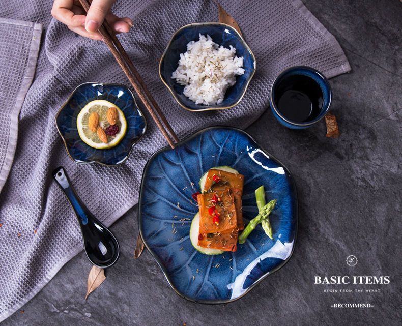 Chinese Style Aesthetic Lotus Leaf Ceramic Bowl Plate Cup Saucer Afternoon Tea Set Single Person Complete Tableware Home_voghion.com