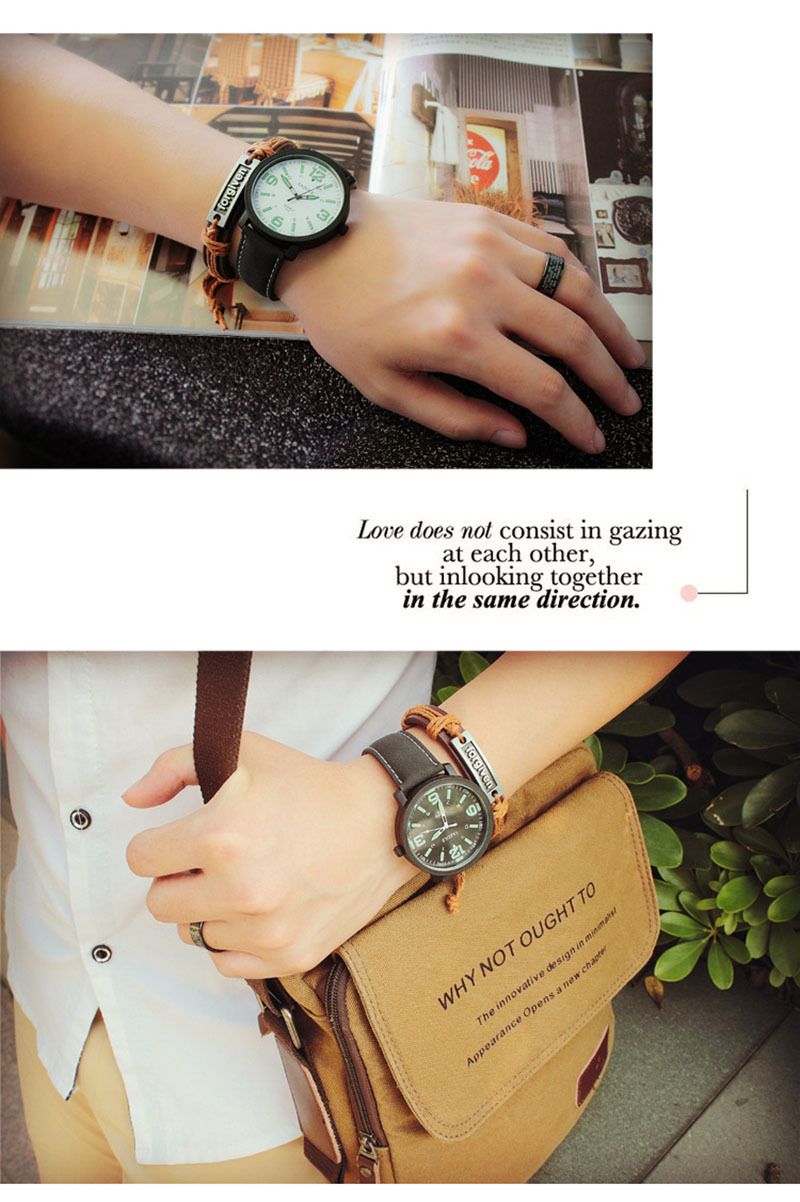 Unisex Dial Watch With Leather Strap Large Frame Luminous Design_voghion.com