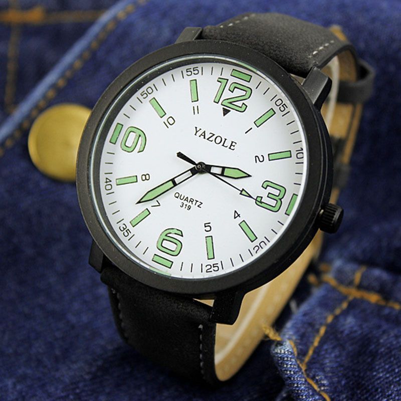 Unisex Dial Watch With Leather Strap Large Frame Luminous Design_voghion.com