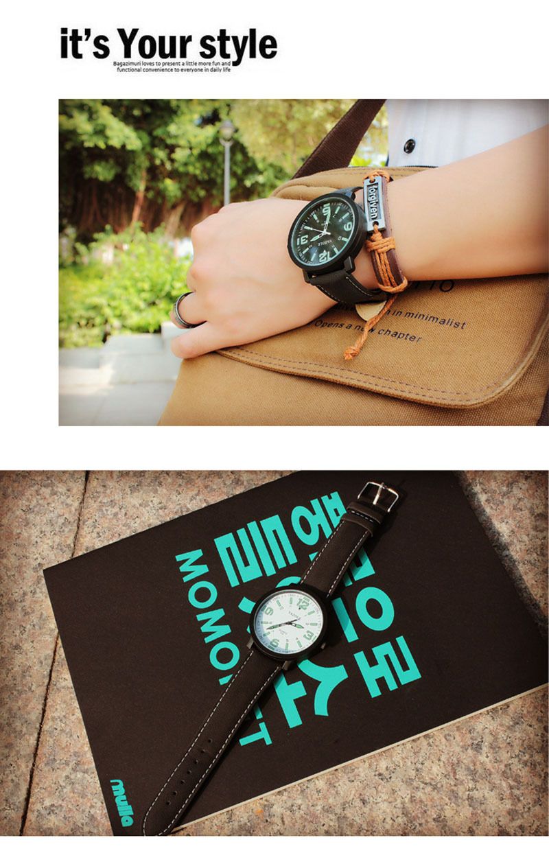 Unisex Dial Watch With Leather Strap Large Frame Luminous Design_voghion.com