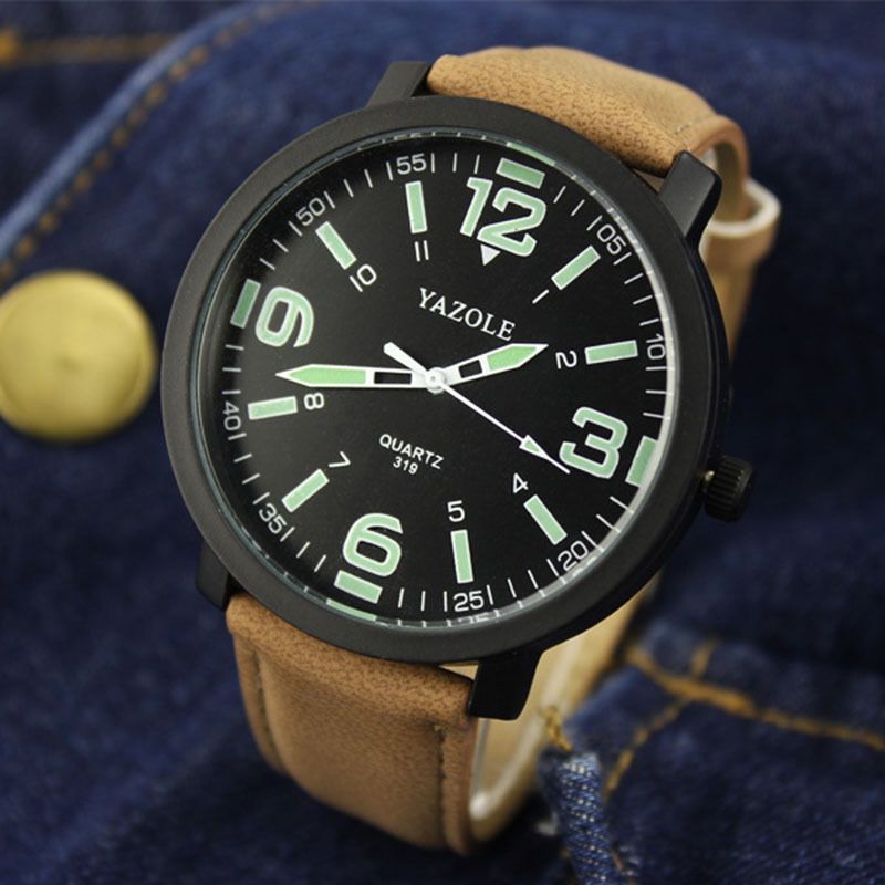 Unisex Dial Watch With Leather Strap Large Frame Luminous Design_voghion.com