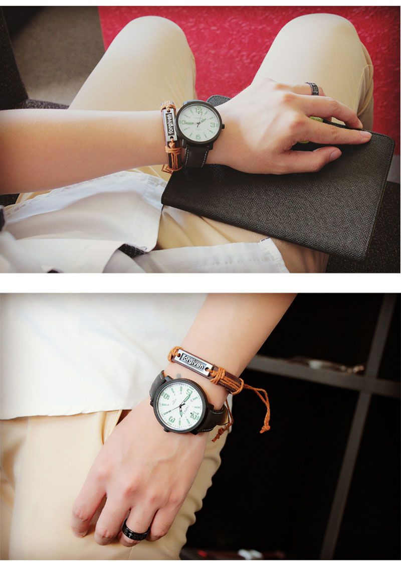 Unisex Dial Watch With Leather Strap Large Frame Luminous Design_voghion.com