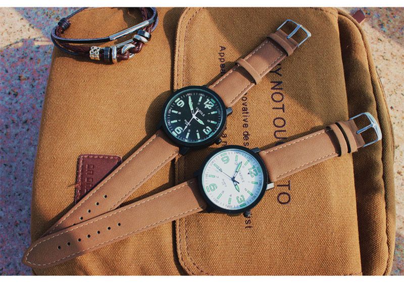 Unisex Dial Watch With Leather Strap Large Frame Luminous Design_voghion.com