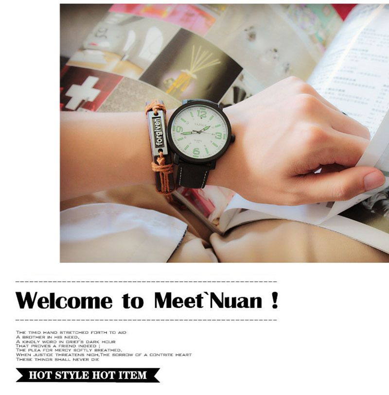 Unisex Dial Watch With Leather Strap Large Frame Luminous Design_voghion.com