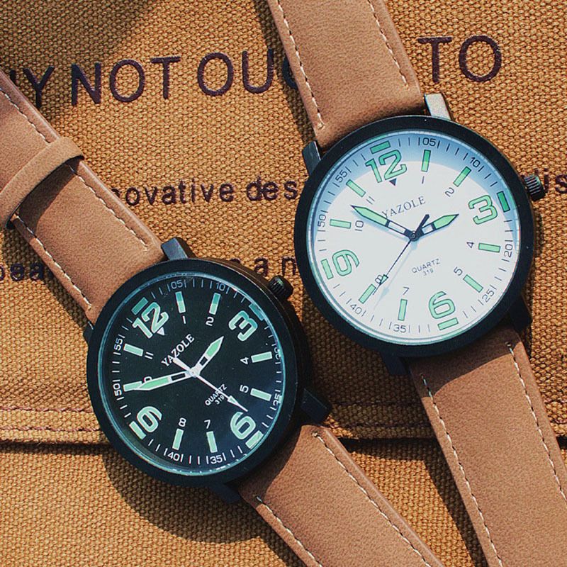 Unisex Dial Watch With Leather Strap Large Frame Luminous Design_voghion.com