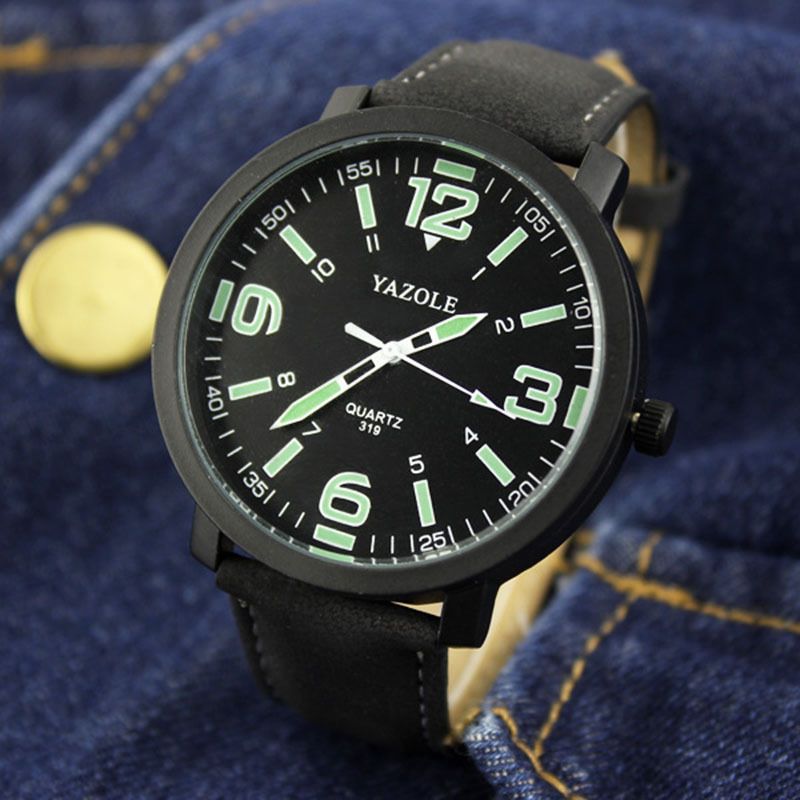 Unisex Dial Watch With Leather Strap Large Frame Luminous Design_voghion.com