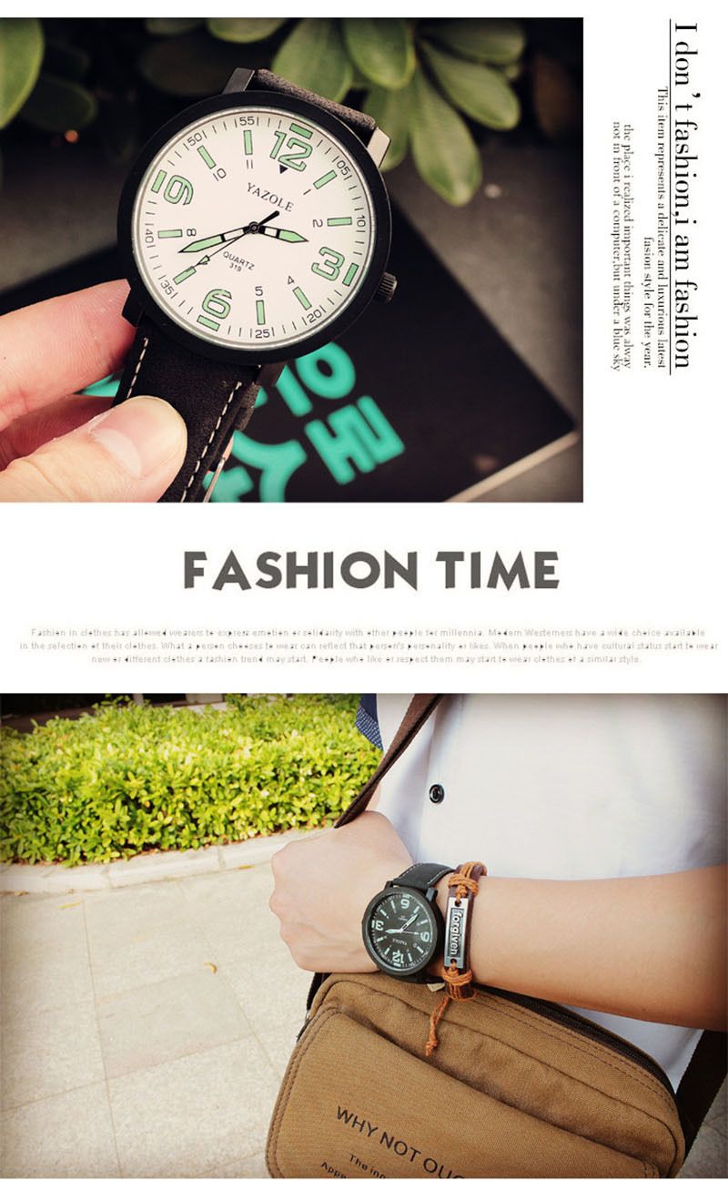 Unisex Dial Watch With Leather Strap Large Frame Luminous Design_voghion.com
