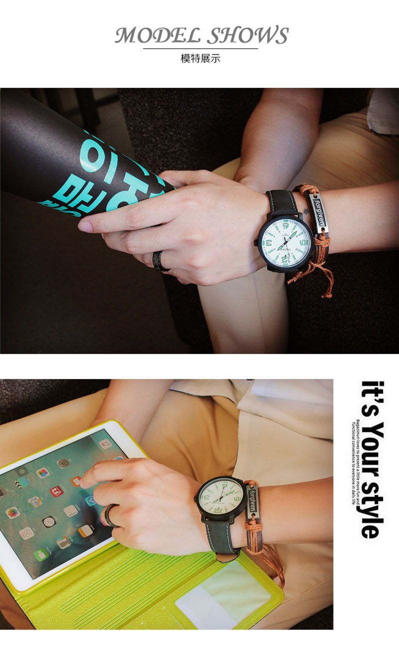 Unisex Dial Watch With Leather Strap Large Frame Luminous Design_voghion.com