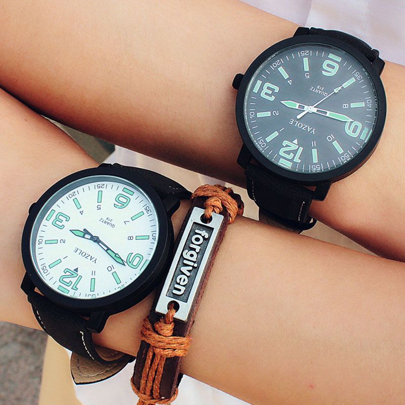 Unisex Dial Watch With Leather Strap Large Frame Luminous Design_voghion.com