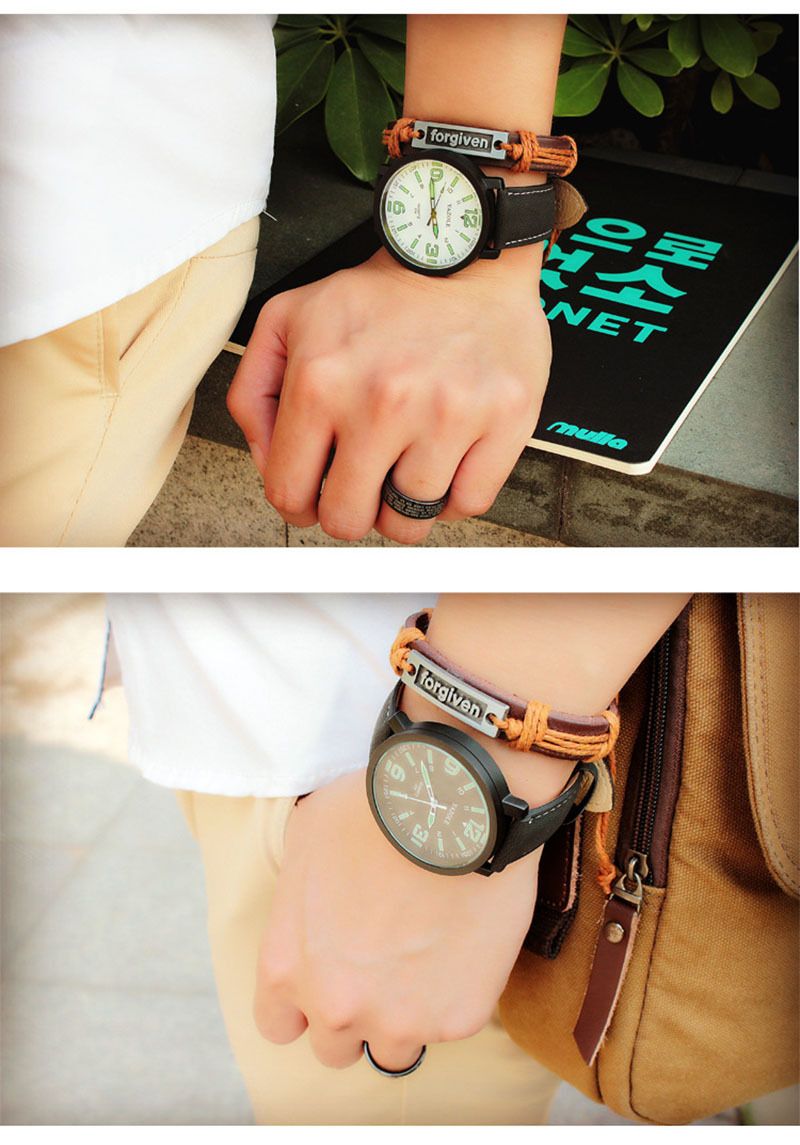Unisex Dial Watch With Leather Strap Large Frame Luminous Design_voghion.com