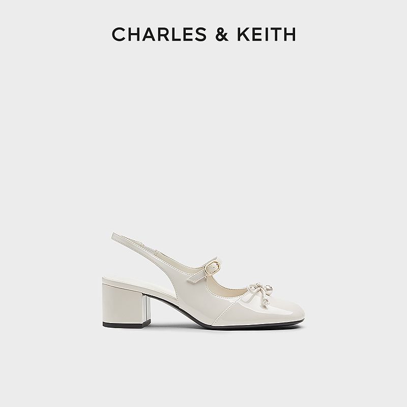 CHARLESKEITH25夏新品CK160361558蝴蝶结珍珠粗跟凉鞋玛丽珍鞋