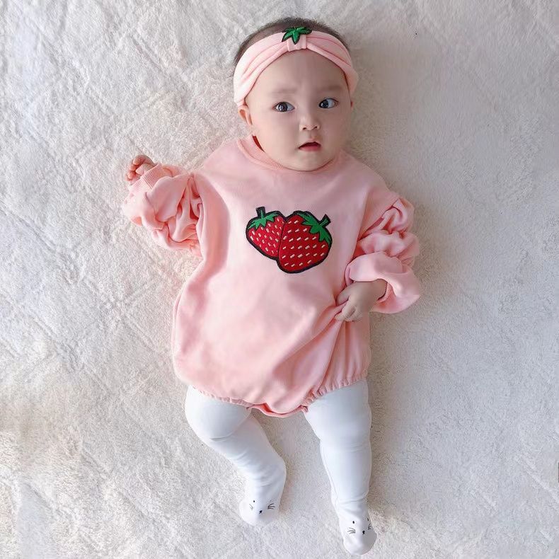 草莓针织小清新宝宝洋气舒适包屁衣幼儿针织初生儿纯棉婴儿连体衣