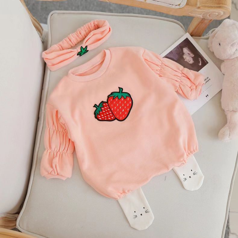 草莓针织小清新宝宝洋气舒适包屁衣幼儿针织初生儿纯棉婴儿连体衣