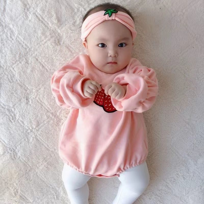 草莓针织小清新宝宝洋气舒适包屁衣幼儿针织初生儿纯棉婴儿连体衣