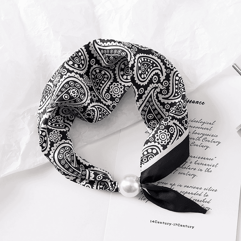 Elegant Silk Scarf With Pearl And Magnetic Clasp For Women_voghion.com