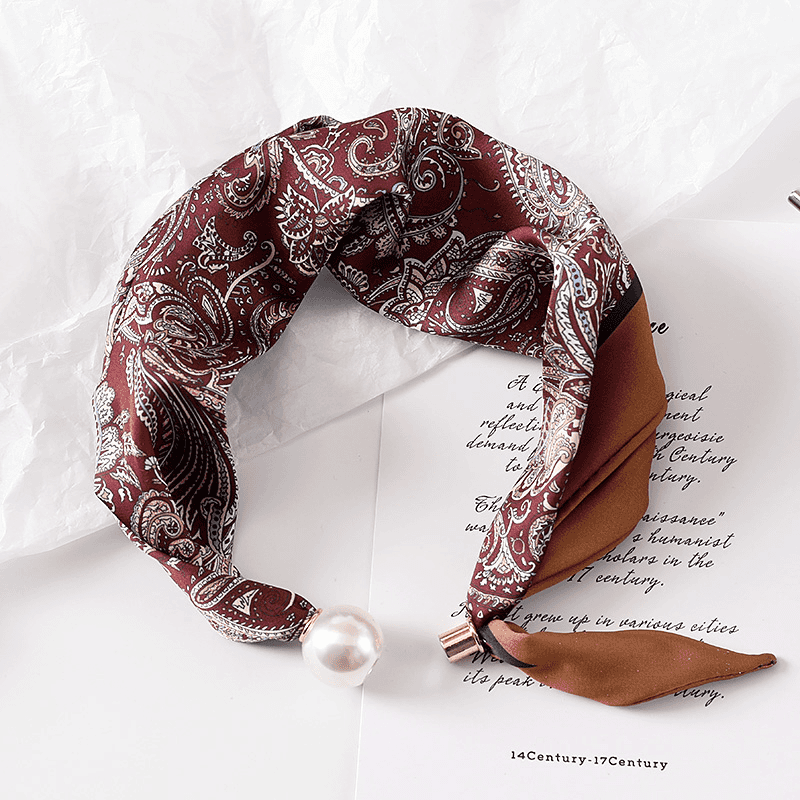 Elegant Silk Scarf With Pearl And Magnetic Clasp For Women_voghion.com