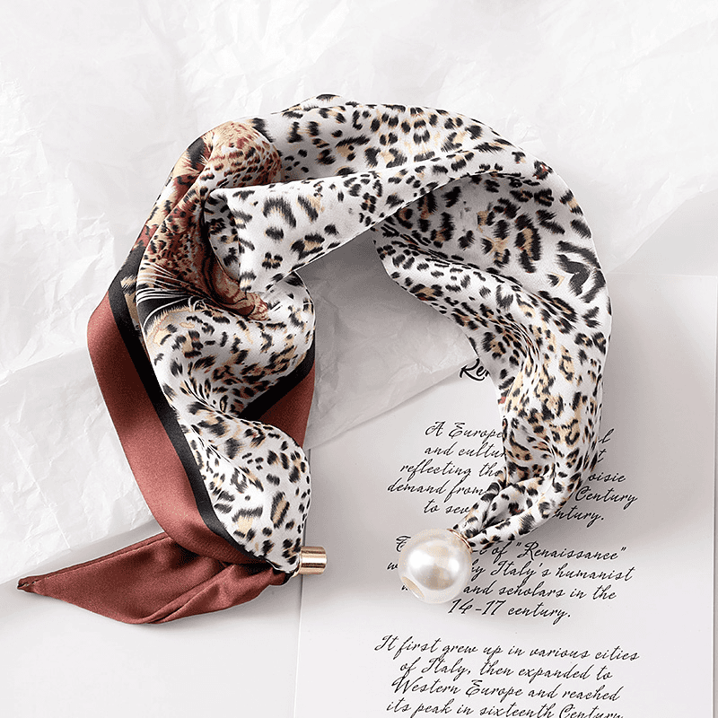 Elegant Silk Scarf With Pearl And Magnetic Clasp For Women_voghion.com