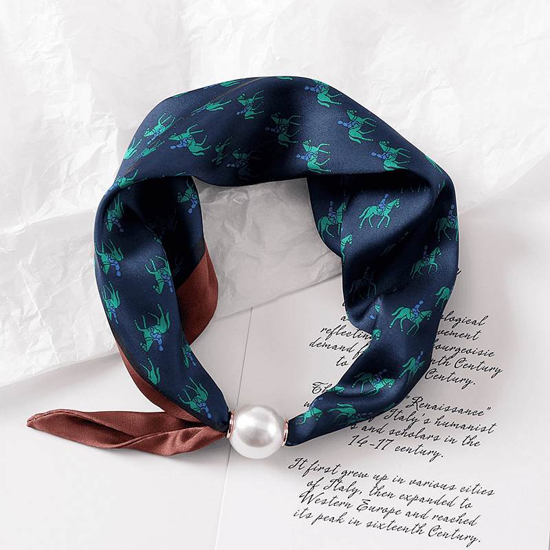 Elegant Silk Scarf With Pearl And Magnetic Clasp For Women_voghion.com