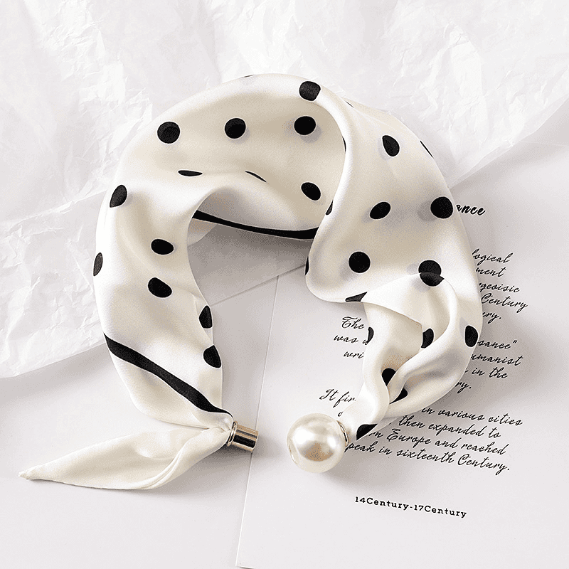 Elegant Silk Scarf With Pearl And Magnetic Clasp For Women_voghion.com