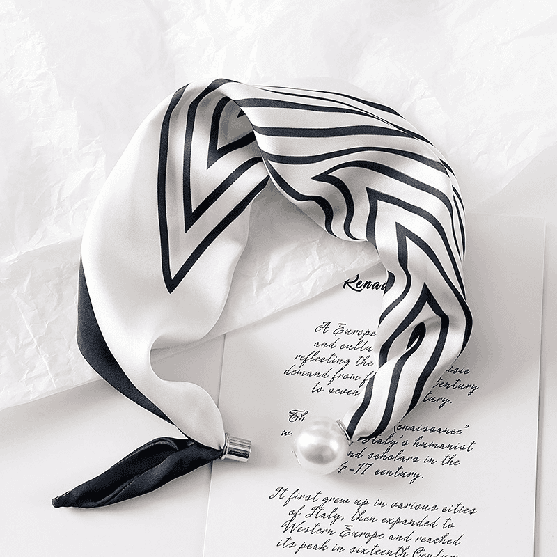Elegant Silk Scarf With Pearl And Magnetic Clasp For Women_voghion.com