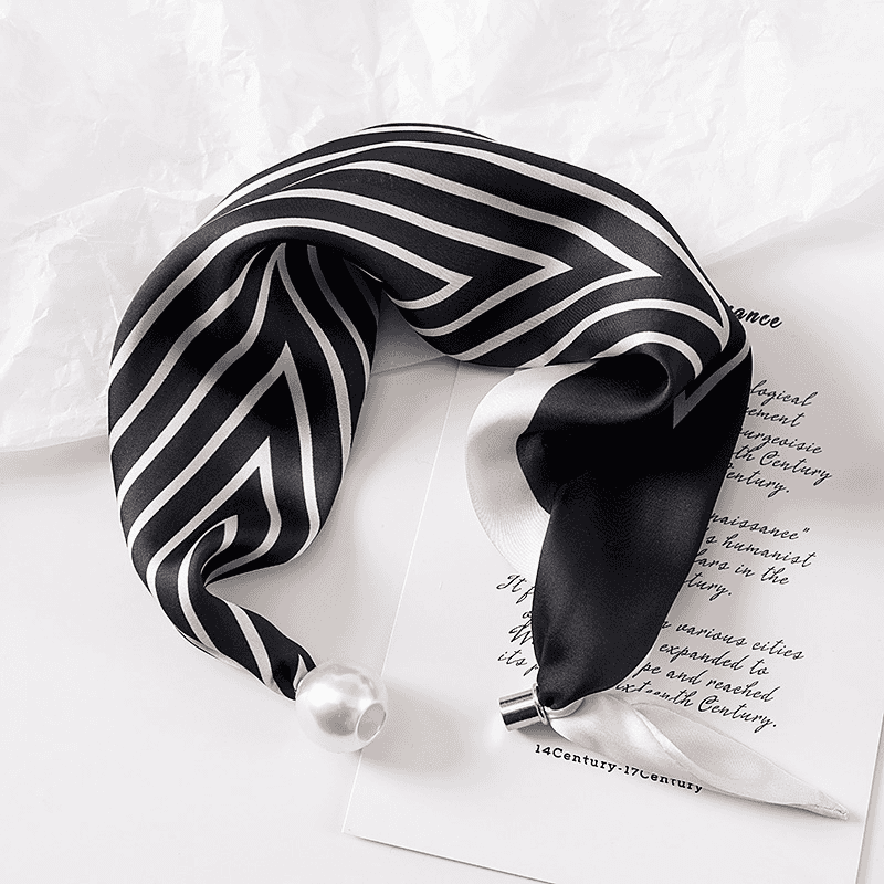 Elegant Silk Scarf With Pearl And Magnetic Clasp For Women_voghion.com