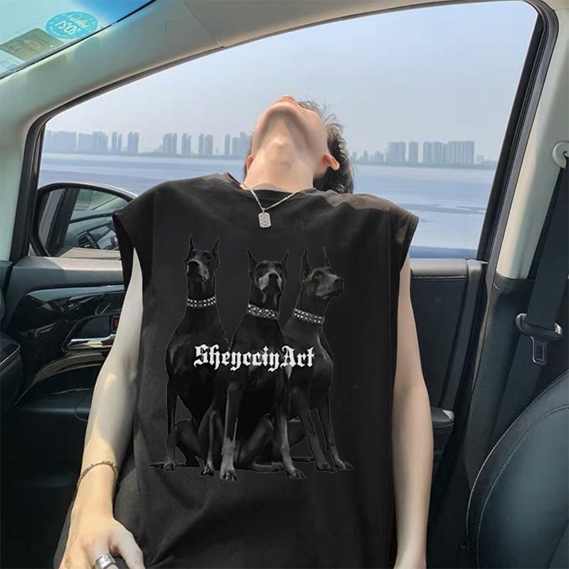 European And American Trendy Brand Letter-printed Sleeveless T-shirt Top Vintage Summer Loose-fitting Fitness Sports_viptrois.com
