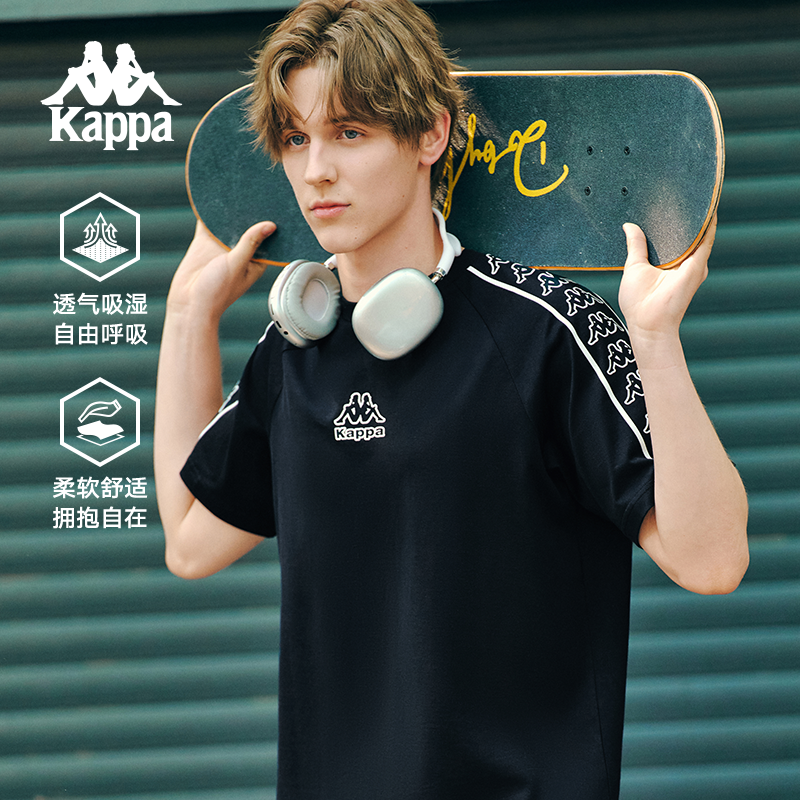 Kappa卡帕背靠背新款夏季运动短袖男女纯棉休闲t恤串标透气上衣