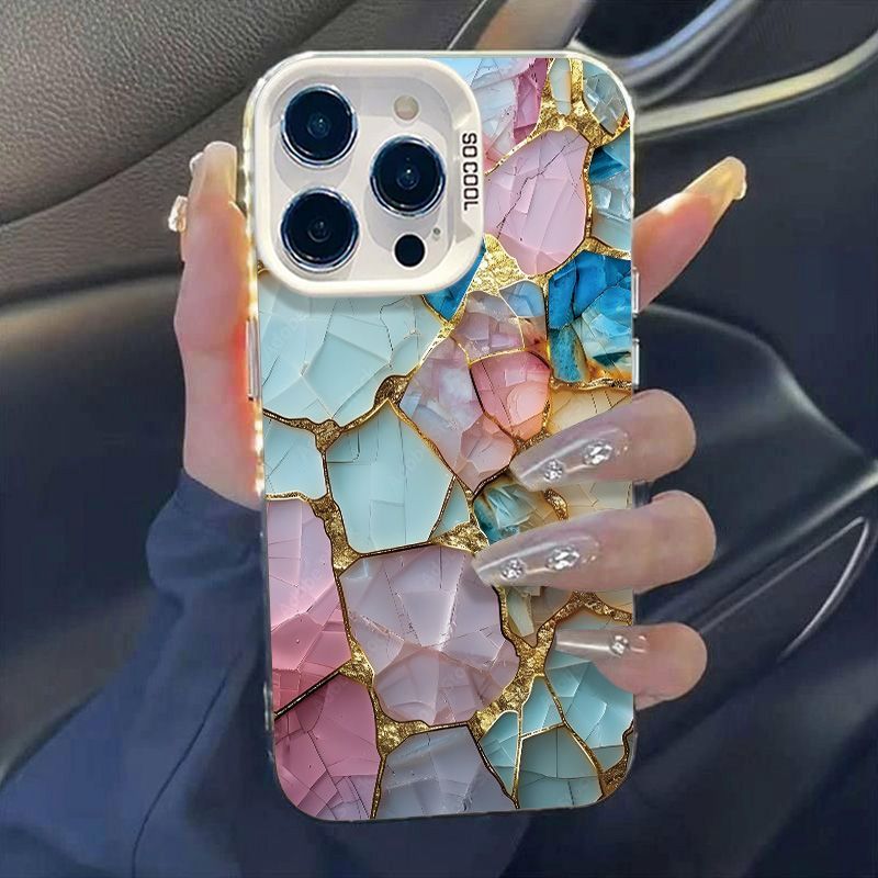 Crushed Block Kompatibel Mit Iphone 16 Pro Max Telefon Farbe Silber 15/14 Neue Modell 12 Damen 13/12 Hard Case 8_voghion.com