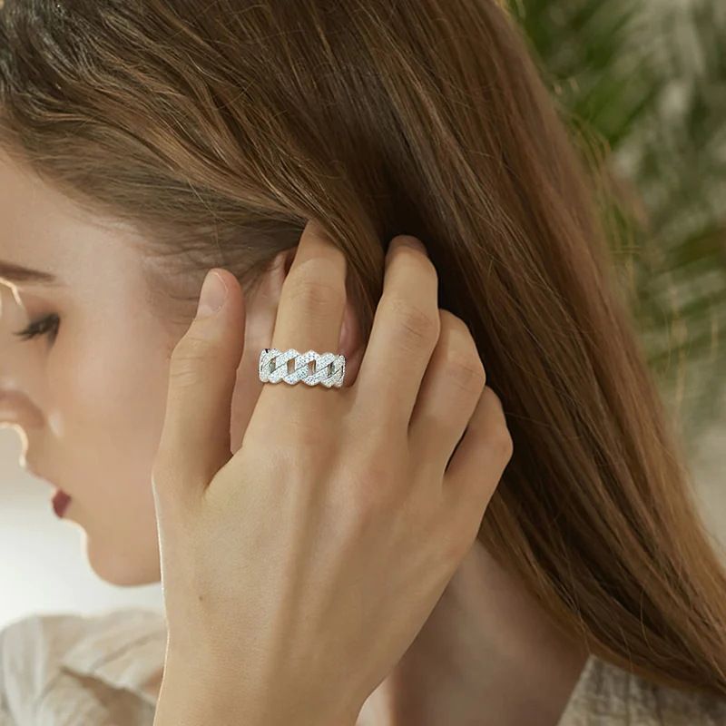 Shiny Punk-style Zirconia Ring For Women Designer Link Design_voghion.com