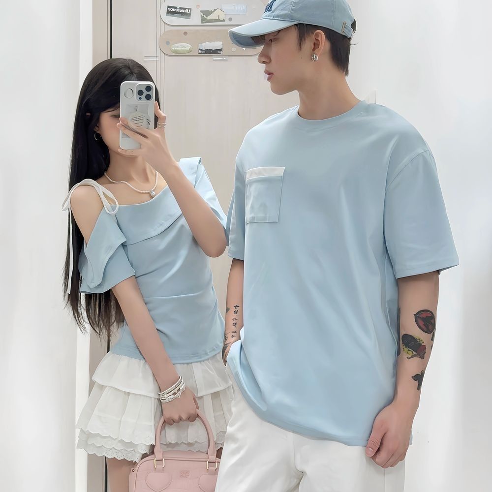 [买一送一]新中式情侣装2025夏季温柔风上衣百搭短袖T恤一长一短