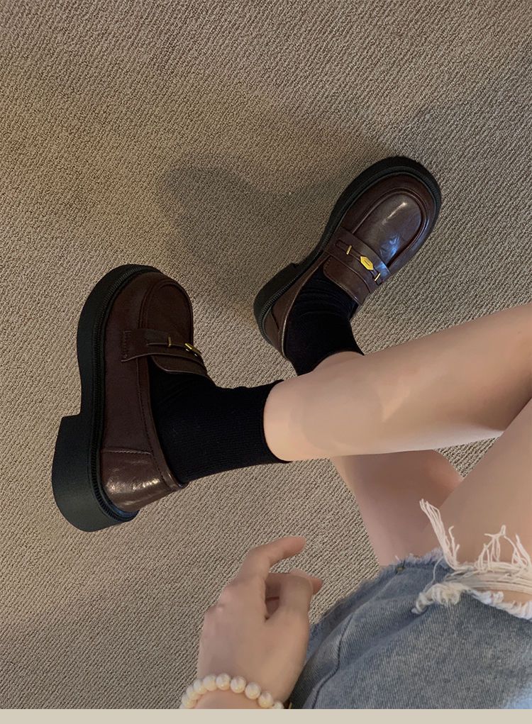 Women's Loafers 2026 Spring And Autumn New Popular Thick-Heeled British Style Black Leather Shoes_vogvips.com