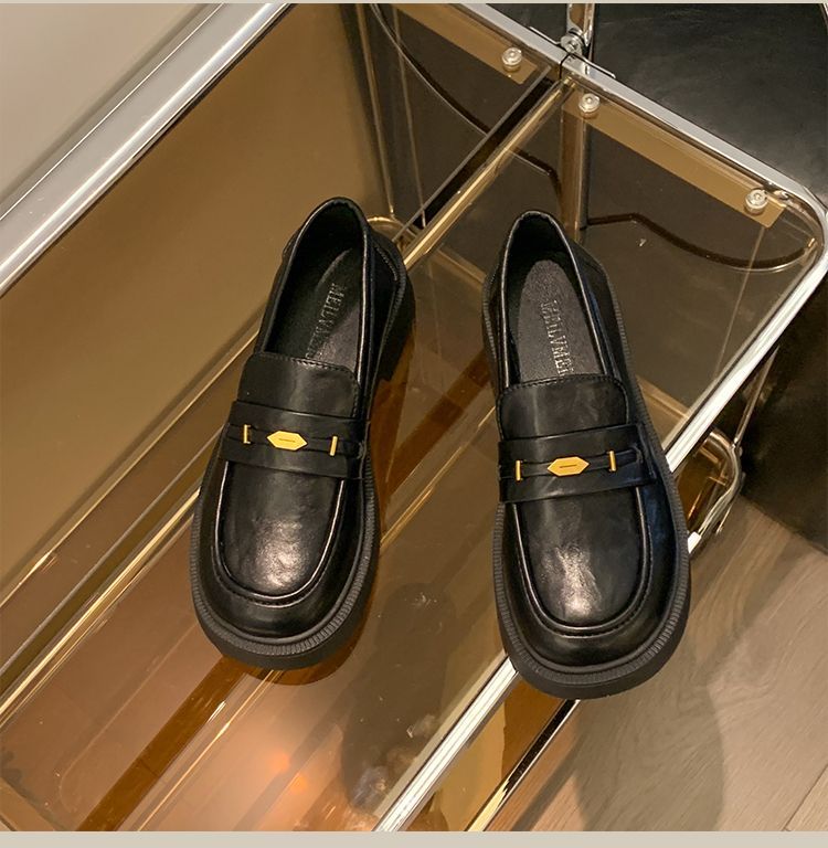 Women's Loafers 2026 Spring And Autumn New Popular Thick-Heeled British Style Black Leather Shoes_vogvips.com