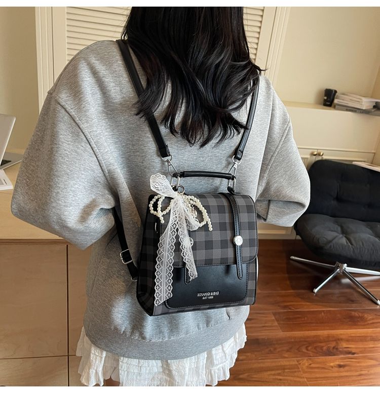 Mini Backpack For Women Elegant Plaid Handbag For Commuting_voghion.com