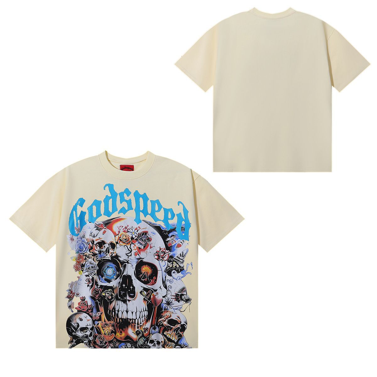 Brand Skull And Rose Print Casual Short-Sleeve T-Shirt, Same Style For Couples_viptrois.com