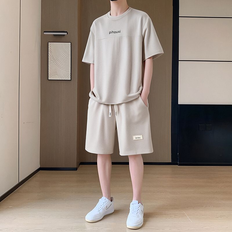 休闲套装男士夏季薄款短袖t恤搭配运动短裤时尚潮流帅气两件套潮
